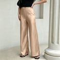 thumbnail image 5 of Dwellite Wide Leg Pants for Women Satin Waistband Pants Casual Long Flowy Loose Trousers 2026 Khaki XL, 5 of 6