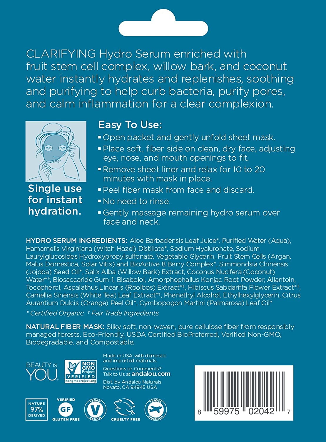 Andalou Naturals Pure Pore Hydro Serum Facial Sheet Mask - 0.6 fl oz Pack of 3
