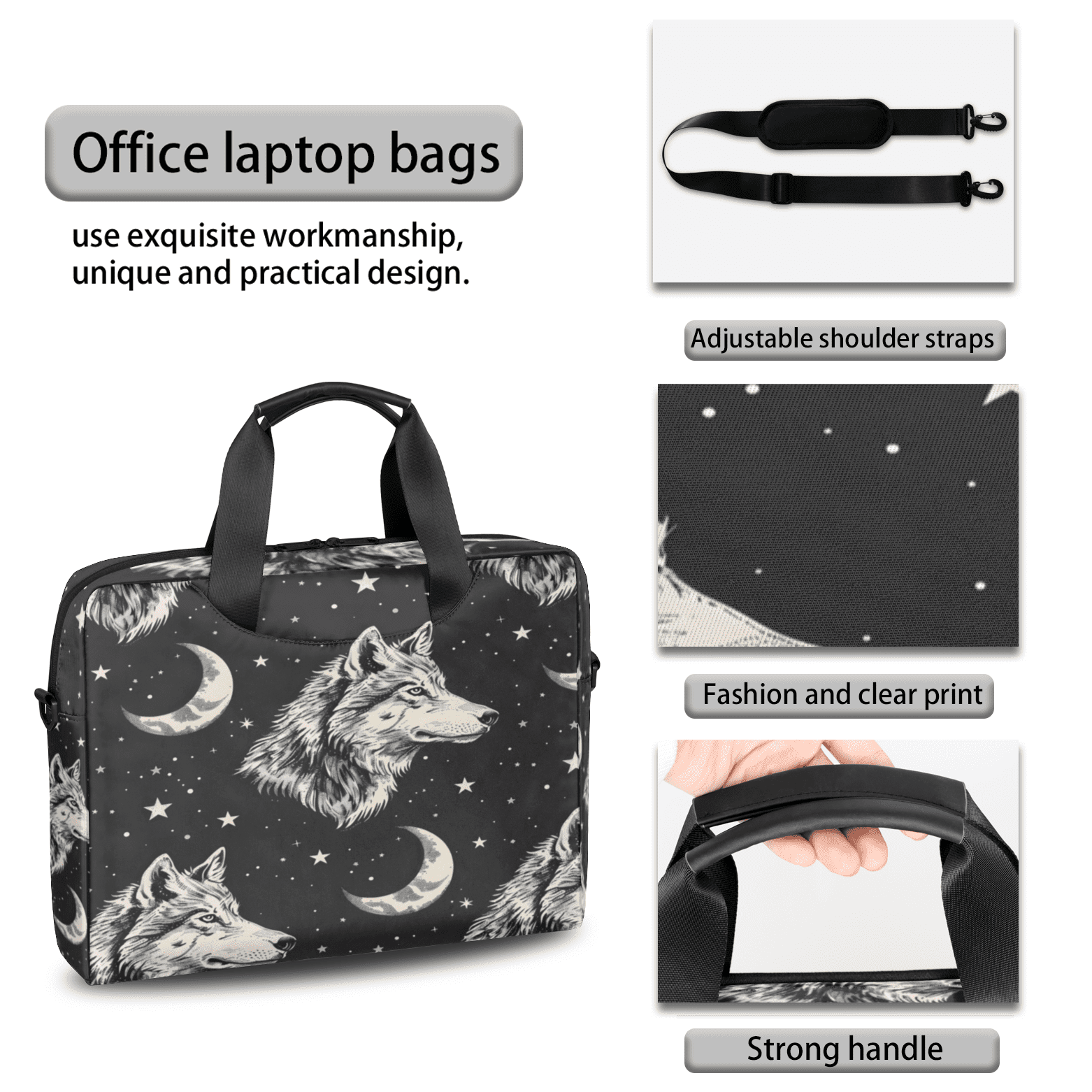 Herdesigns Wolf Laptop Bag for Women Men, Computer Case Briefcase Messenger Bags, 15-15.6 inch Laptop Sleeve Shoulder Bag