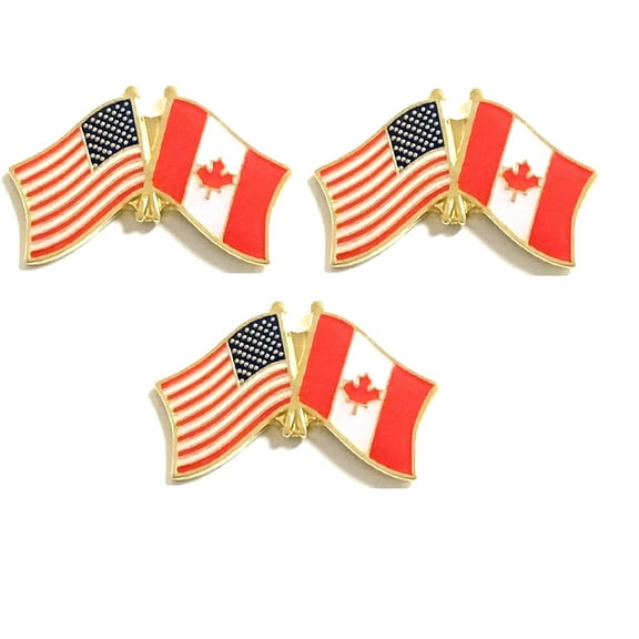 Canada & US Crossed Double Flag Lapel Pins, Pack of 3