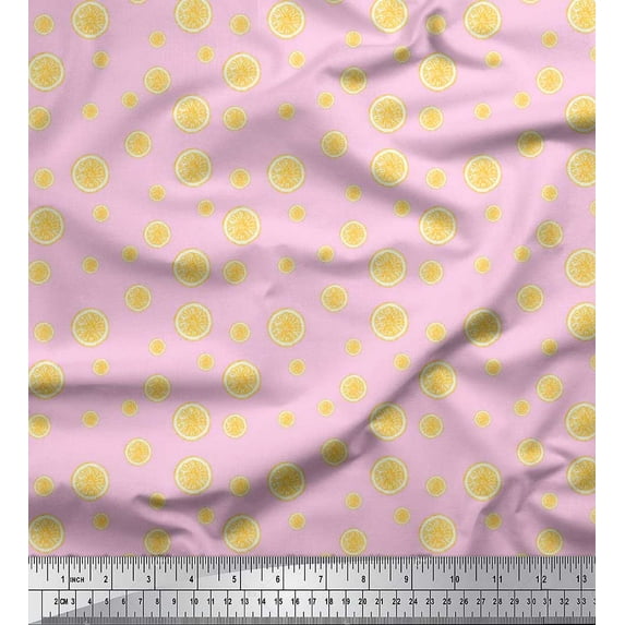 Soimoi Silk Fabric Lemon Slice Shirting Print Fabric by Yard 42 Inch Wide