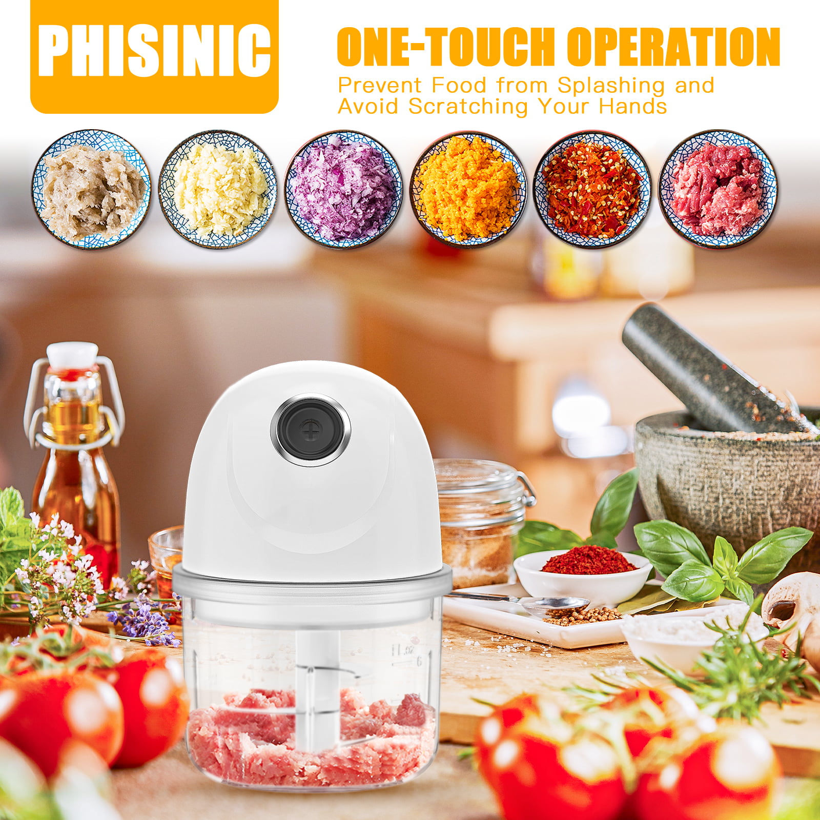 PHISINIC Mini Food Processor Chopper Electric Garlic Masher