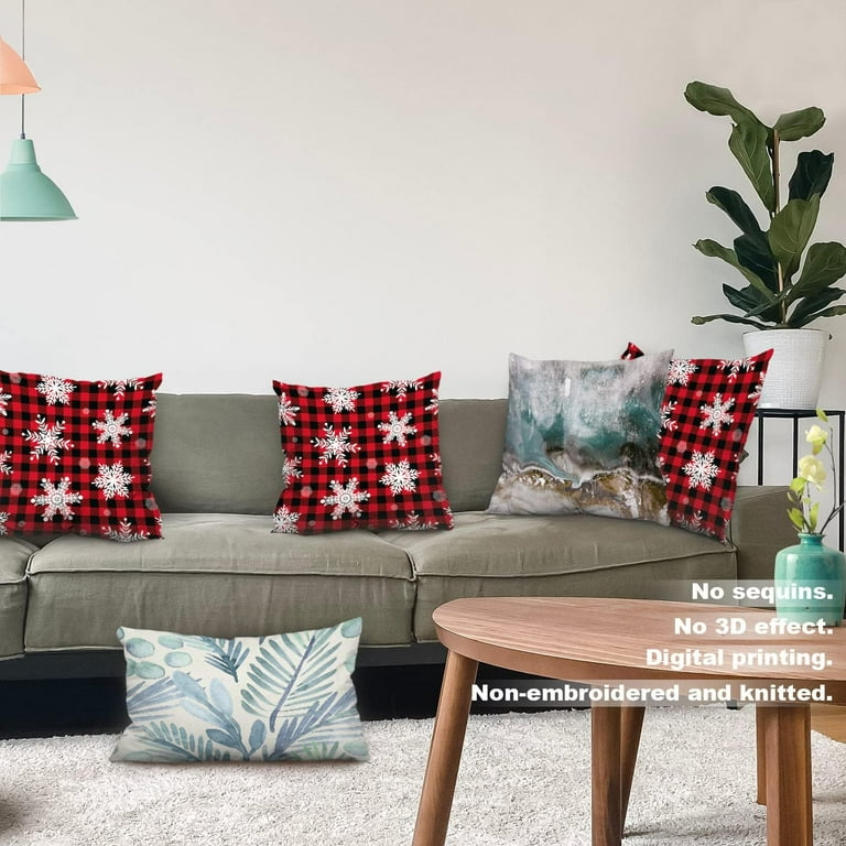 Christmas Red Plaid Throw Pillow Covers,Snowflakes On Buffalo
