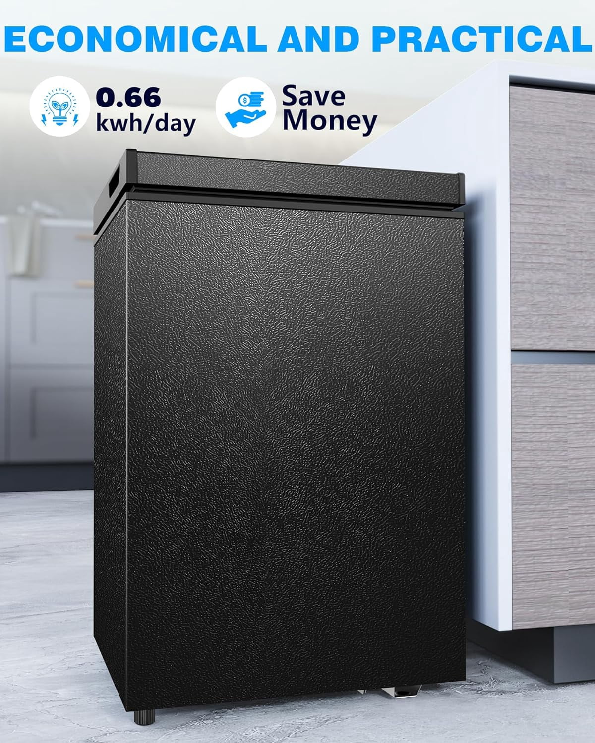 Crzoe 2.8 Cu.Ft Chest Freezer with Removable Basket and Bottom Defrost Water Drain Top Open Door Freestanding, Mini Freezer, Deep Freezer with Adjustable 7 Thermostat for Apartment/Home,Black