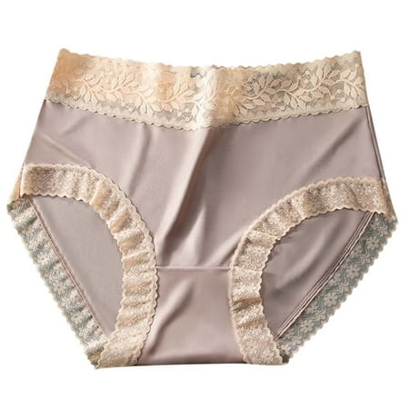 

Yuelianxi Women Comfortable Playful Traceless Ice Silk Fashion High Waist Silk Cotton Crotch Triangle Underwear