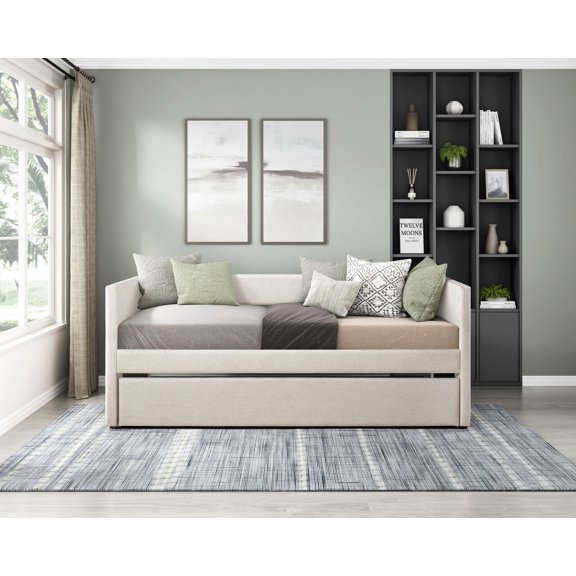 Miekor Furniture 1pc Daybed with Trundle Beige Fabric Upholstery Wooden Frame Modern Home Furniture 6686