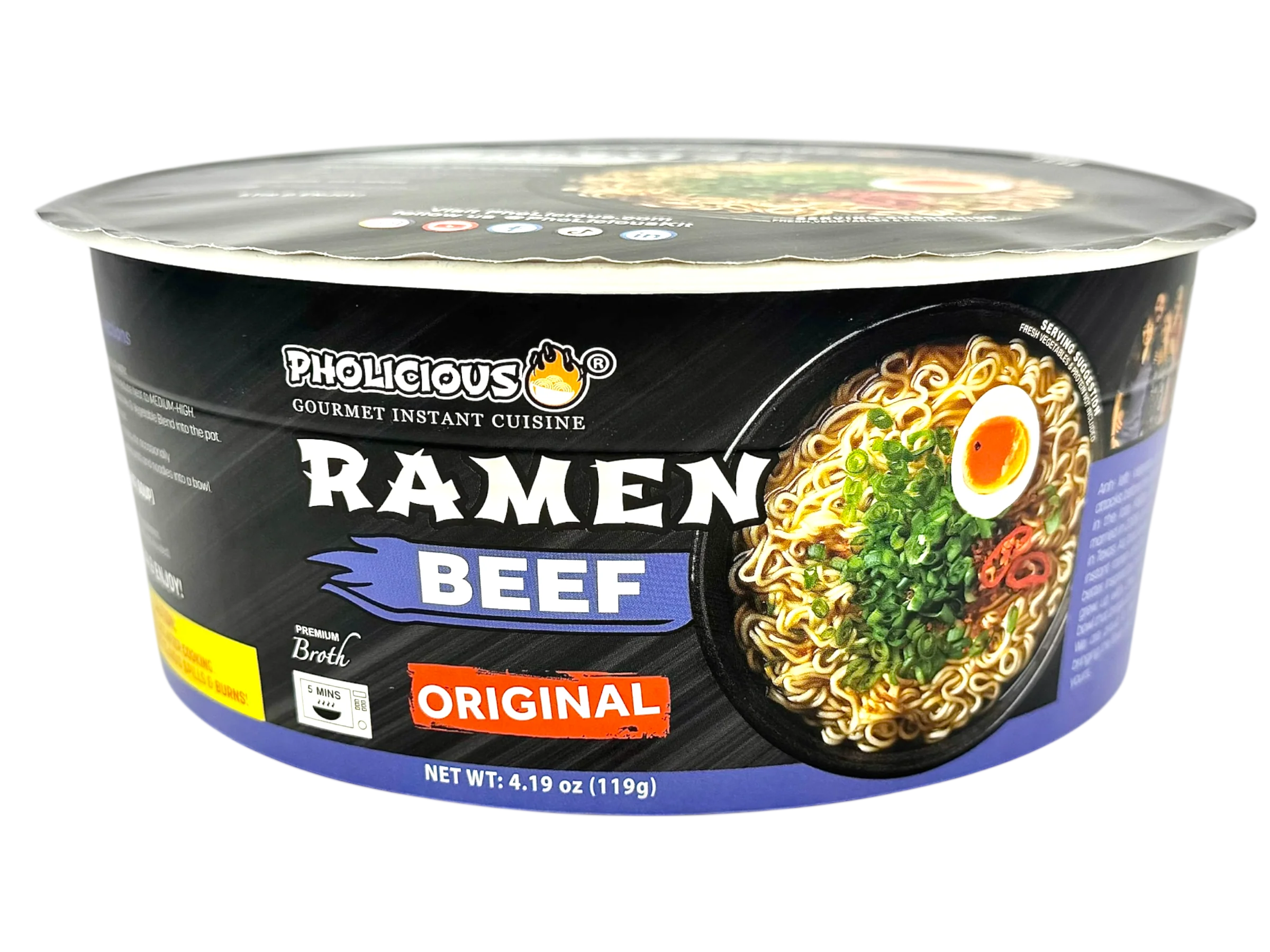 PhoLicious BEEF Premium Ramen, Instant, 4 Pack / 4.19 Ounce Bowls, Fresh Ingredients