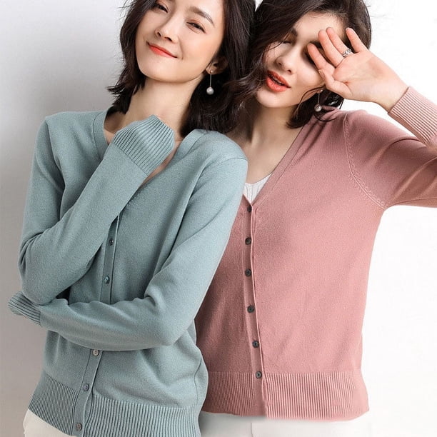Cárdigans de mujer Otoño Invierno 2023 suéter de punto con cuello en V de un solo pecho prendas de punto cortas de moda jerséis sólidos