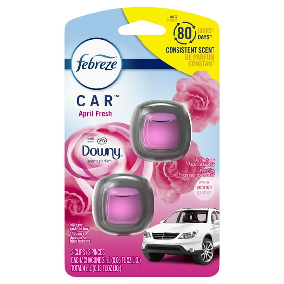 Febreze Car Air Freshener Vent Clip Downy April Fresh Scent, Car Vent Clip, 2 Count 0.6 fl oz Each