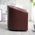 thumbnail image 6 of 29" Wide Tufted Faux Leather Swivel Barrel Chair, PU Leather Modern Upholstered Accent Chairs with Nailhead Trim, Small Armchair for Living Room Bedroom, Red, 6 of 12