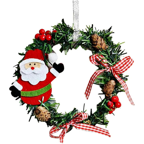 Corona de decoración navideña, corona de otoño, mini corona navideña artificial hecha a mano, corona de flores, decoración navideña ideal para su puerta, pared o ventana, chimenea de pared
