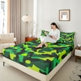 thumbnail image 4 of Castle Fairy Abstract Camouflage Full Size Sheets 4-Piece for Boys Girls,Geometric Camo Breathable Bed Sheets,Green Black Yellow Lightweight Sheet Sets,Ultra Soft Home Decor, 4 of 7