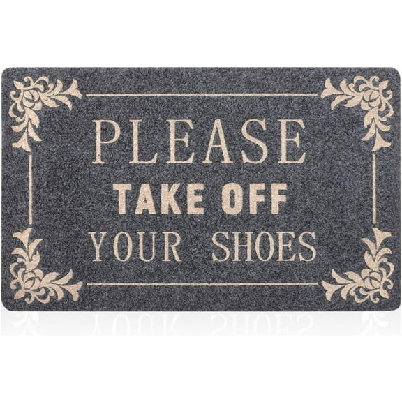 Please Take Off You Shoes Mats for Front Door Entry Front Porch Doormat Non-Slip Carpet Rugs Floor Mat Decorative for Home Bathroom Kitchen Indoor 16x24 Inch