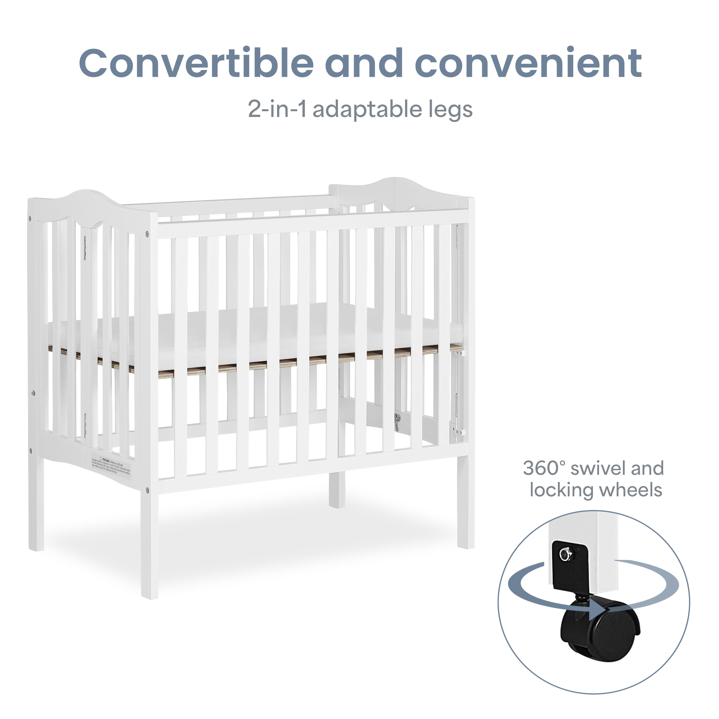 Dream On Me 2-in-1 Lightweight Folding Portable Crib, White