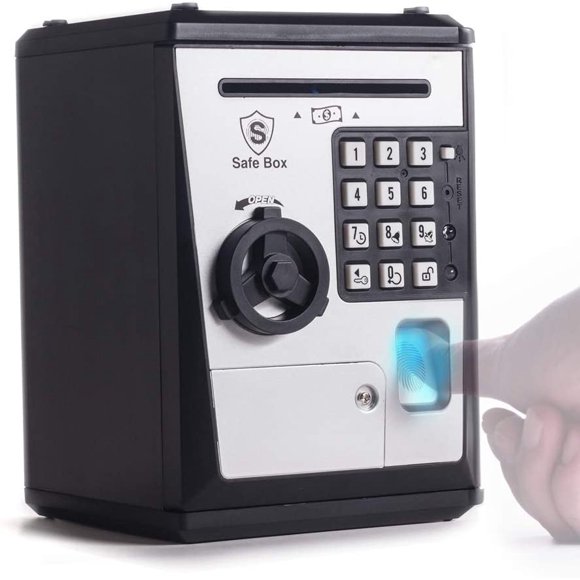 LIKE Toy Piggy Bank Safe Box Fingerprint ATM Bank ATM Machine Money Coin Savings Bank for Kids (Silver)