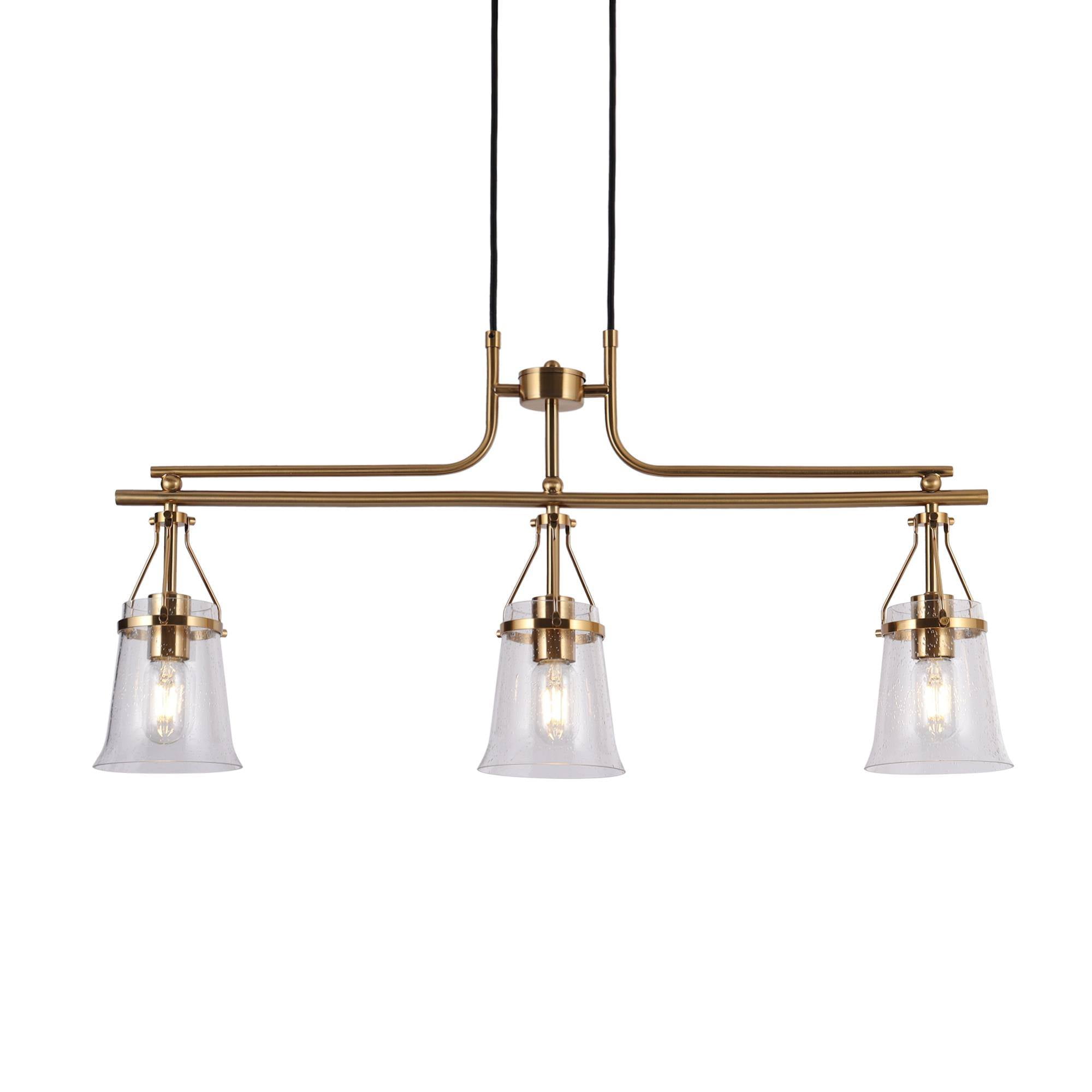 LNC Auisre 3-Light Island Light, Matte Black & Polished Gold Modern Seeded Glass