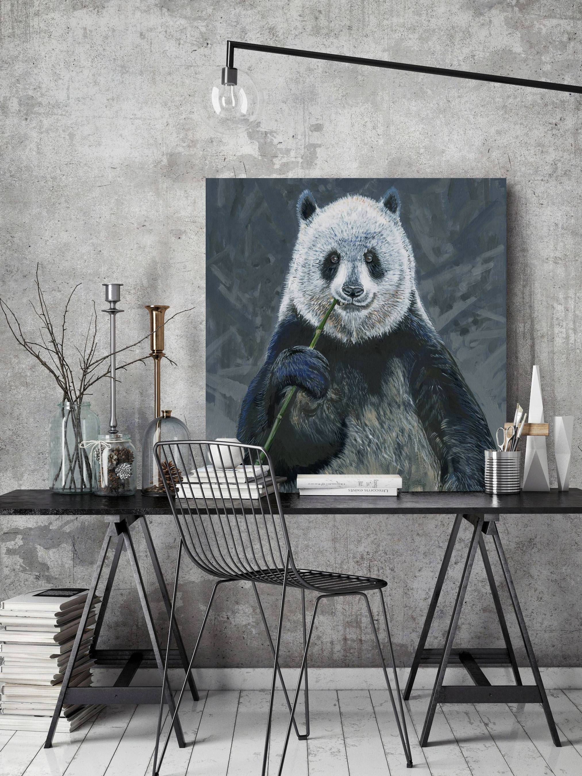 Panda with Bamboo Painting Print on Wrapped Canvas