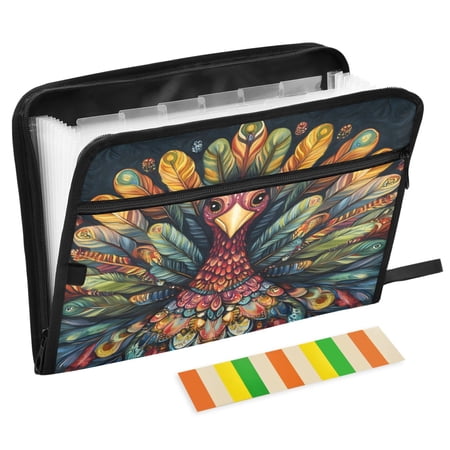 ALAZA Expanding File Folder 13 Pockets Accordion Document Organizer with Zipper A4 Letter Size, Boho Art Turkey
