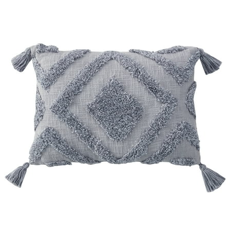 My Texas House Parker Tufted Cotton Oblong Decorative Pillow, 14&quot; x 20&quot;, Grey