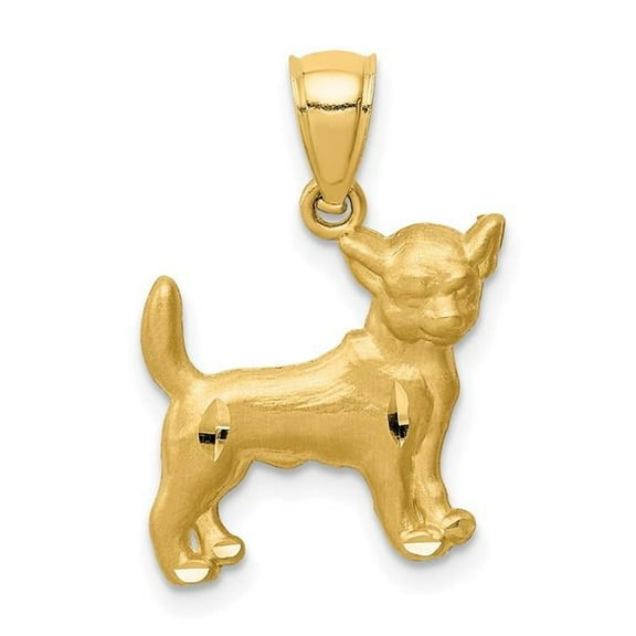 Finest Gold 14K Yellow Gold Diamond-Cut Chihuahua Pendant