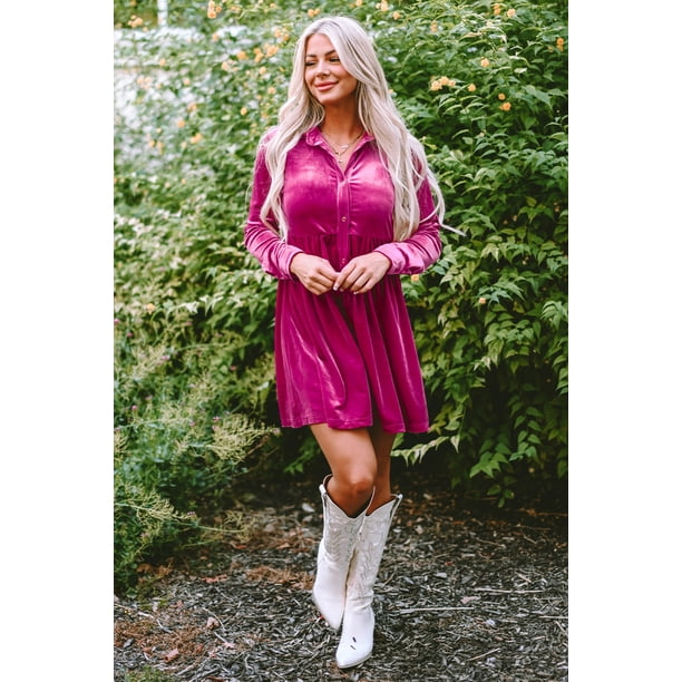 Women's Elegant Rosy Velvet Button Up Dress with Ruffled Details -  [ZhiHiMeRi] | (US 4-6)S - Walmart Business Supplies