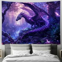 Purple Dragon Tapestry Trippy Purple Forest,Wall Decals, Curtain?colorful Background Wall Hanging Wide Wall Hanging, For Bedroom Living Room Dorm,Dragons, 60X40IN