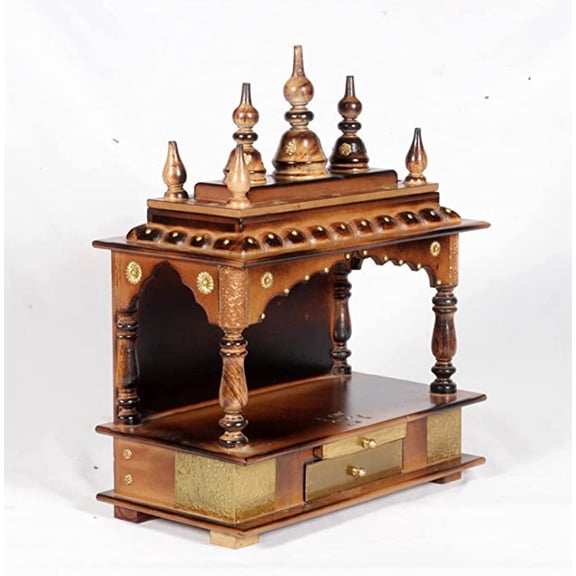 Home and Bazaar Rajasthani Ethnic Handcrafted Wooden Temple / Mandir / Pooja Ghar / Mandapam Size 15x8x18 Inch Outer and 13x7x7 Inch Inner (Length x Deep x High) KI-176