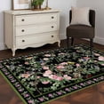thumbnail image 3 of Black Spring Floral Area Rugs 4'x6', Washable Small Throw Rugs for Office Bathroom, Elegant Pastoral Flowers Birds Watercolor Indoor Outdoor Rug Non-Slip Low Pile Carpet Runner Reversible Floor Mats, 3 of 8