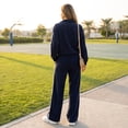 thumbnail image 7 of Szluipve 2 Piece Sets for Women 2 Piece Outfits Side Stripe Zip Up Collar Jacket & Wide Leg Pants Set Ribbed Textured Casual Tracksuit Loungewear Suit for Daily Travel Navy 2XL, 7 of 7