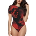 thumbnail image 1 of Fotbe Red And Black Abstract Skull Body de Mujer con Cuello Redondo y Mangas Cortas, Sin Mangas Ajustado, Suave, Cómodo y Básico-XX-Large, 1 of 7