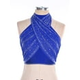 thumbnail image 3 of Zaldita Women's Glittery Rhinestone Latin Jazz Dance Tops Sleeveless Backless Crop Tank Top Blue L, 3 of 7