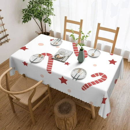 

XMXT Polyester Rectangle Tablecloth Christmas Cane Candy Red Print Waterproof Table Cloth Home Dinner Decor Table Cover for Holiday Party 54 x 72 inches