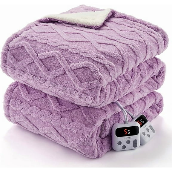 Electric Blanket King Size Dual Control - Thick Tufted Sherpa Heated Blanket with 10 Heating Levels and 10 Time Settings, ETL Certified Fast Heating Blankets