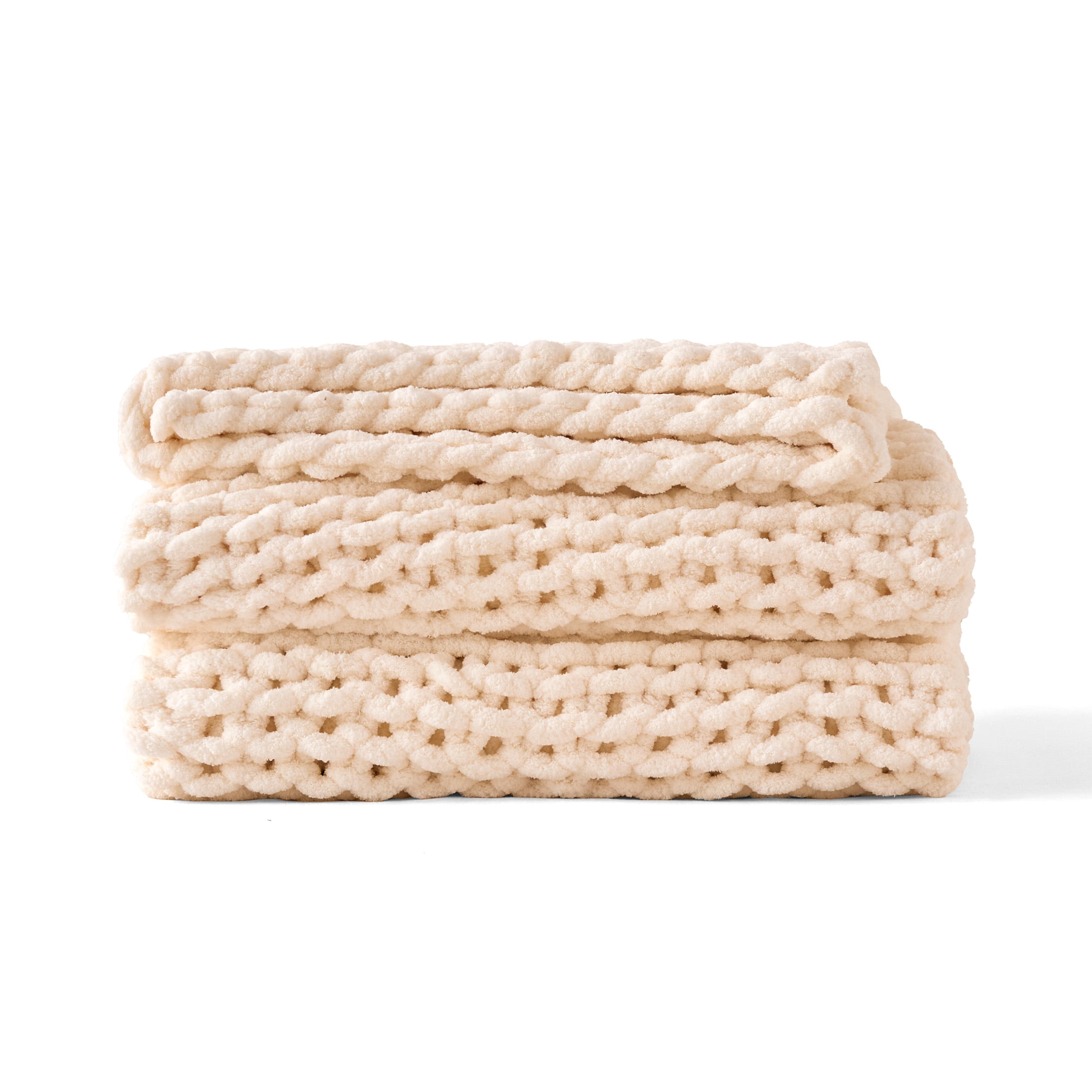 Sonive Ivory Throw Blanket, Chunky Velvet Knit Warm Soft Handmade Circular Throw Blankets for Couch Bed Sofa, 80" × 90"