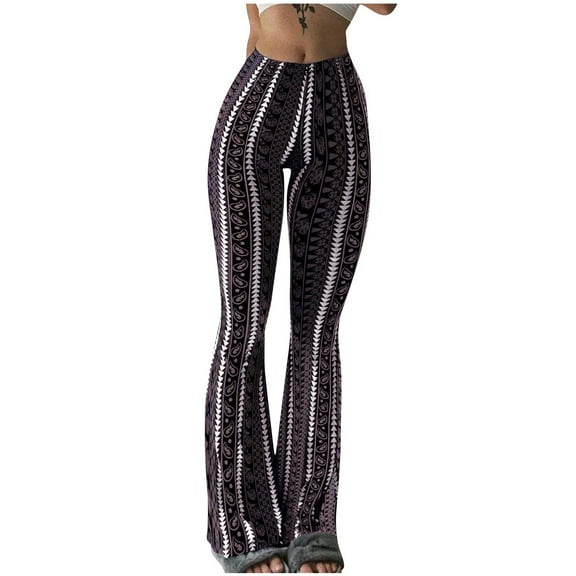 Kilaqueen Leggings for Women Boho Elastic High Waist Flare Yoga Pants Trendy Athletic Gym Sport Bell Bottoms Pants