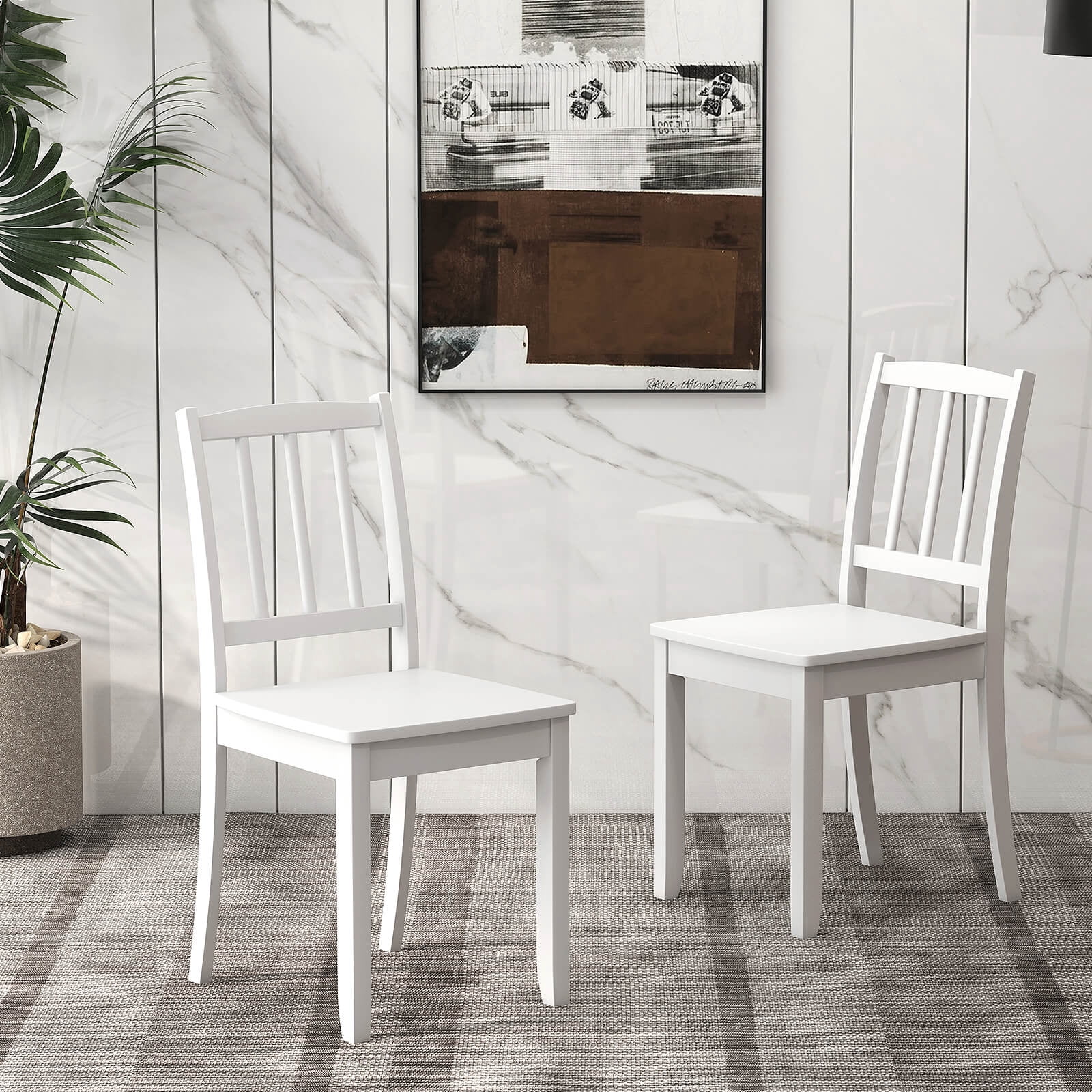 Costway Wood Dining Chair Set of 2 with Rubber Wood Legs Curved Backrest for Kitchen White