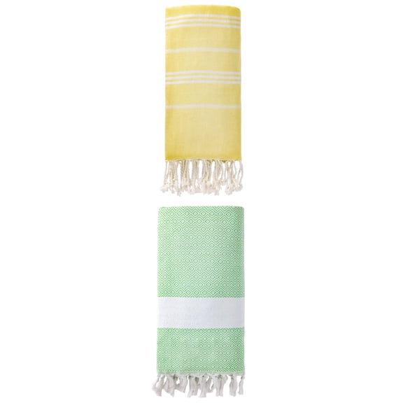 Unique Bargains 2Pcs Stylish Striped Instant Dry Towel Yellow Green 71" x 35"/71" x 40"