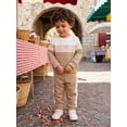 thumbnail image 6 of RUINIXCW Toddler Baby Boy Fall Winter Clothes Infant Baby Boys 2 Pieces Outfit Textured Contrast Color Long Sleeve Crewneck Sweatshirts and Joggers Pants Set, 6 of 9