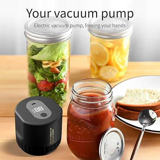 Auto Stop Electric Mason Jar Vacuum Sealer Kit, Portable Cordless Automatic Jar Sealer Kit for Wide Mouth and Regular Mouth for Food Storage and Fermentation