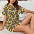 thumbnail image 6 of Womens Pajama Sets With Pocket, Sunflowers checkered grey white Lounge Sets Short Sleeve Sleepwear PJ Sets for Women, 6 of 6