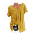 thumbnail image 3 of Camiseta de mujer con cuello en V, manga corta, camiseta de verano informal estampada, amarillo, M sidaley AP001653-26, 3 of 5