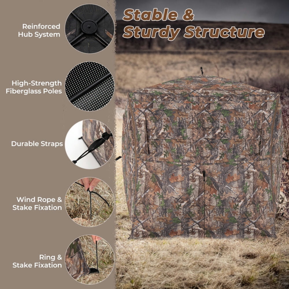 Spaco Hunting Blind 360 Degree One-Way See-Through Ground Blind for 2-3 Person, Camping Tent for Hiking Traveling