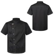 Raenseen Unisex Chef Coat Pressional Hotel Kitchen Chef Jacket Men Women Restaurant Canteen Working Black Short Sleeve L