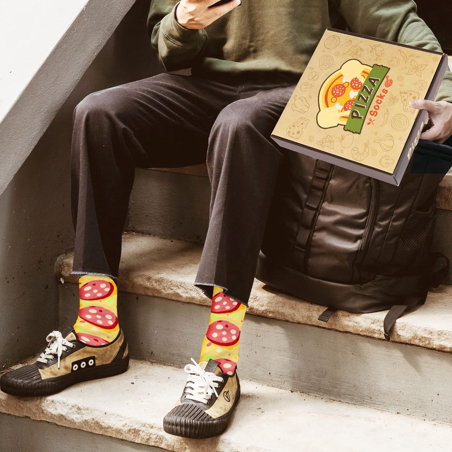 Funny Pizza Socks Box for Men Dad Women Teen Boys - Pizza Lovers Gifts Novelty Food Silly Socks-Easter Fathers Valentines Birthday Gifts Ideas Christmas Stocking Stuffers(Black,4 Pairs）