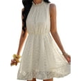 thumbnail image 3 of VISgogo Mini vestido para mujer, elegante, sin mangas, cuello alto, sólido, verano, casual, citas, vestido de una línea VISgogo moda, 3 of 6