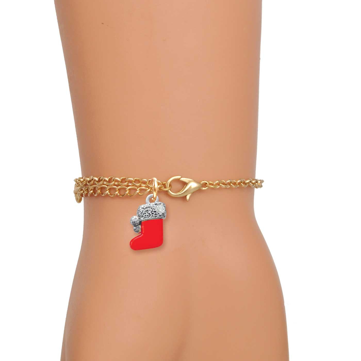 Delight Jewelry Silver-tone 3-D Red Christmas Stocking - Gold Tone Numbers 6:24 May the Lord Bless You Engraved Cross Charm Bracelet, 6.5+1.5" Extender