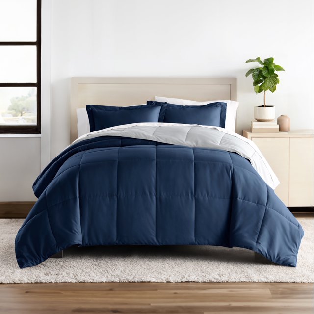 Juego de Edredón Reversible para Todas las Estaciones, Transpirable, Fresco en Azul Marino y Gris Claro, Ropa de Cama Tamaño XL para Cama Individual/Individual de Comfort Canopy
