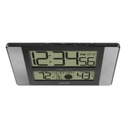 La Crosse Technology Atomic Digital Clock with Temperature and Moon Phase, Aluminum finish, 513-1417AL