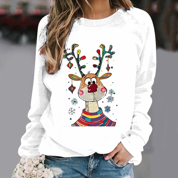 CaiJunJia Christmas Women's Graphic Crewneck Sweatshirt Winter Long Sleeve Casual Drop Shoulder Pullover Tops