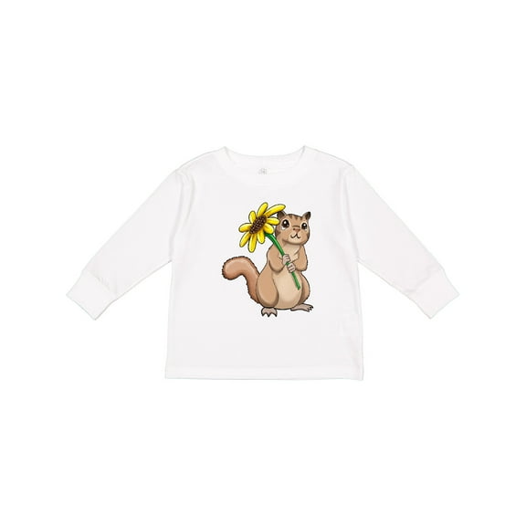 Inktastic Cute Chipmunk with Sunflower Boys or Girls Long Sleeve Toddler T-Shirt